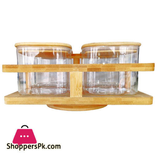 Rotatable Glass Jar Serving Set Borosilicate Glass Airtight Lids and Revolving Holder Stand 4 Square Jars with Stand for Home Kitchen