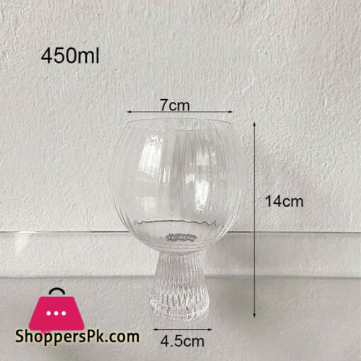 Round Drum Stripe Wine Glass Transparent Cocktail Glass Goblet Glass Set of 6