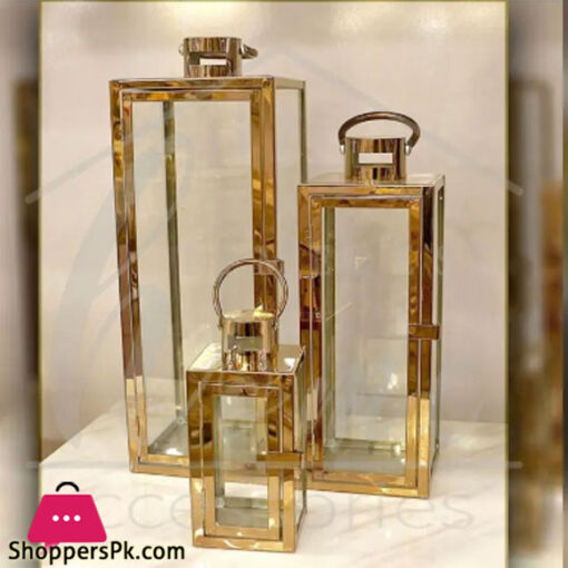 SHINY ROSE-GOLD RECTANGULAR DESIGN CANDLE LAMP HOLDERS-3PCS SET SXG-005