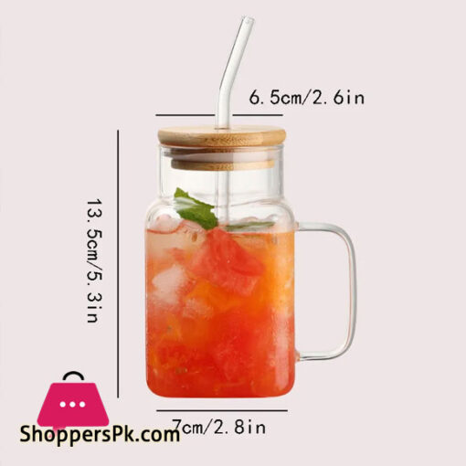 Square Glass Mug with Lid Straw Breakfast Milk Cup Microwave Safe Party Coffee Mug Beverage Container Glass 550ml