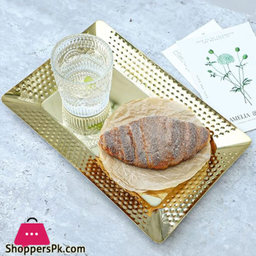 Stainless Steel Golden Hammered Rectangle Decorative Tray GST2010