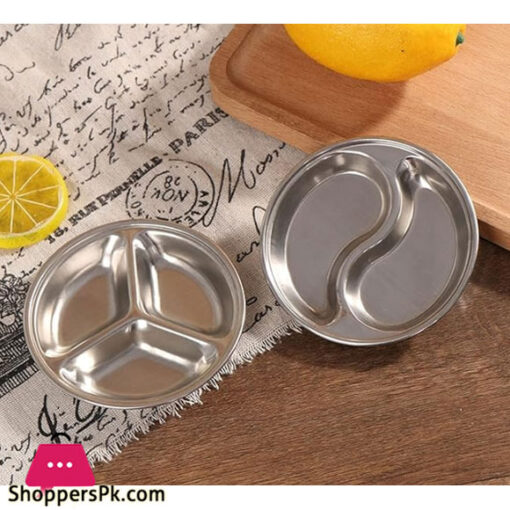 Stainless Steel Sauce Plate 2 Partition 14CM Silver GST2075