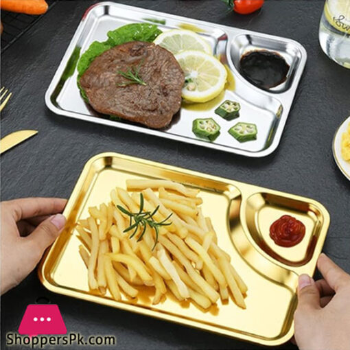 Stainless Steel Snack Serving Plate With Sauce Portion Silvery 24 x 17 cm GST2081