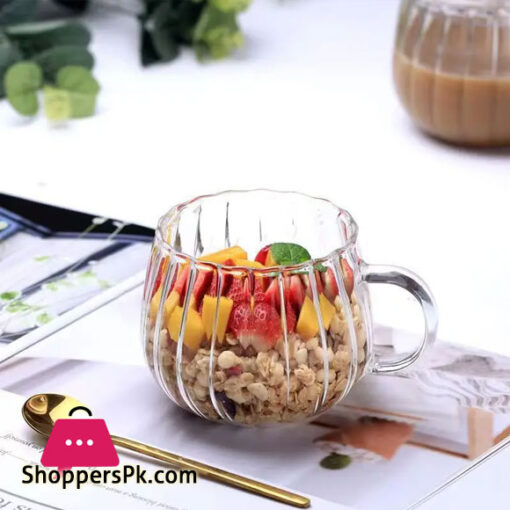 Transparent Vertical Pattern Glass Cup Petal Belt Tea and Coffee Cup, Home Drinkware 350ml