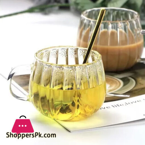 Transparent Vertical Pattern Glass Cup Petal Belt Tea and Coffee Cup, Home Drinkware 350ml