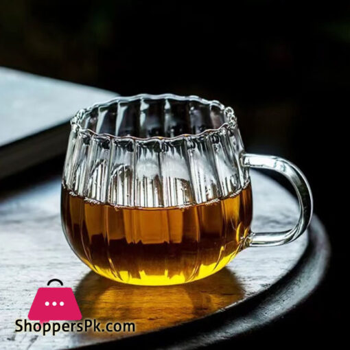 Transparent Vertical Pattern Glass Cup Petal Belt Tea and Coffee Cup, Home Drinkware 350ml