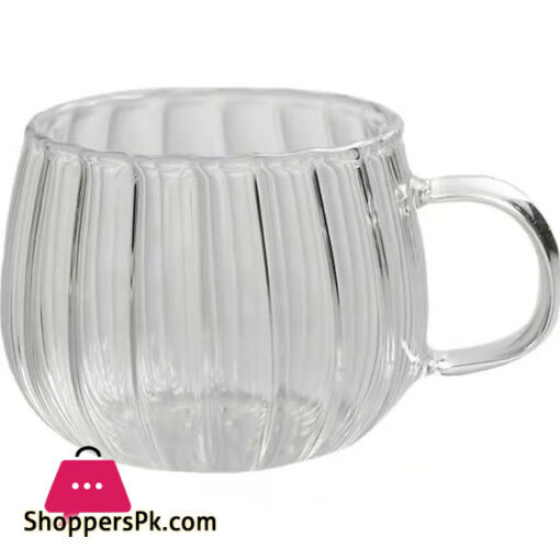 Transparent Vertical Pattern Glass Cup Petal Belt Tea and Coffee Cup, Home Drinkware 350ml