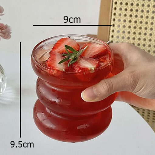 Wave Shape Borosilicate Layered Glass Cup Drinking Glass for Dessert Dinner Fruit Juice Hot Chocolate Milk 450ML