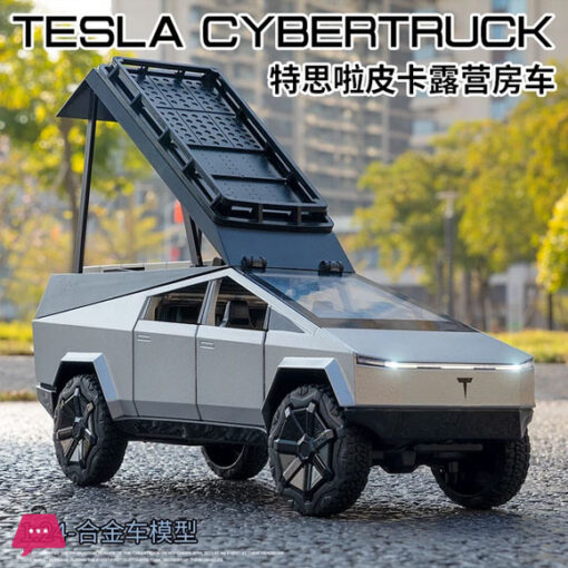 1:24 Scale Tesla CYBERTRUCK Camping RV Alloy diecast Toy Model with Sound Light and Spring