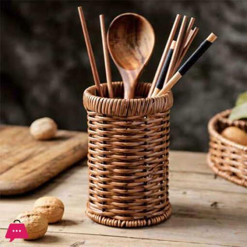 1Pcs Rattan Woven Tableware Creative Stationery/Kitchen Accessories Holder