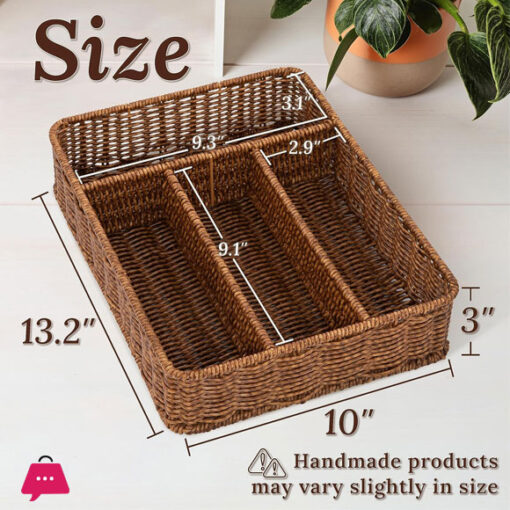 4 Compartment Rattan Spoon/Utensil Holder For Drawer