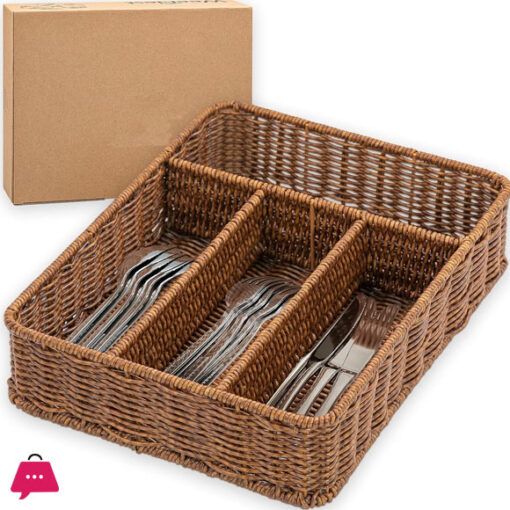 4 Compartment Rattan Spoon/Utensil Holder For Drawer