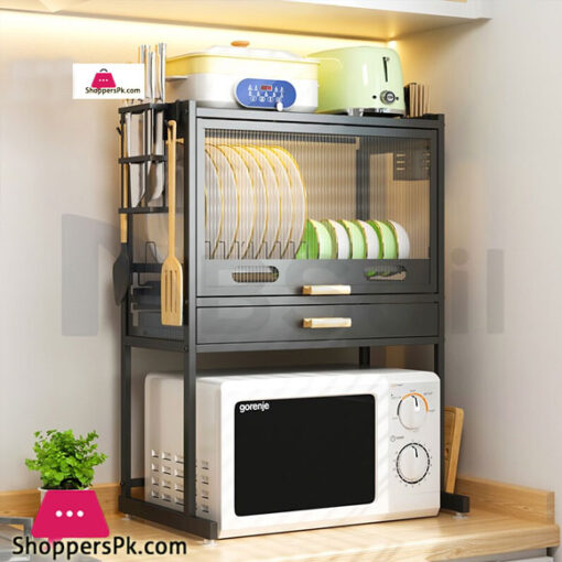 Dish Rack Dustproof Insect-Proof Dish Rack Kitchen Shelf with Water Tray Microwave Oven Rack