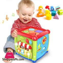 Baby Activity Cube 6 in 1 Musical Baby Learning Toys Play Set Includes A B C D Letters Colorful Shape Sorter Vehicles Puzzle 4 Piano Keys and More ASTM Certified Toddler Toys