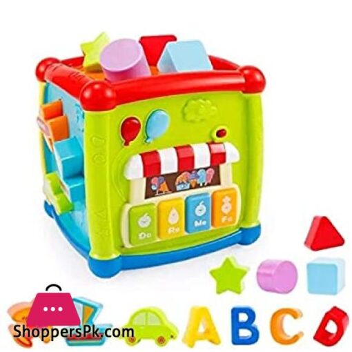 Baby Activity Cube 6 in 1 Musical Baby Learning Toys Play Set Includes A B C D Letters Colorful Shape Sorter Vehicles Puzzle 4 Piano Keys and More ASTM Certified Toddler Toys