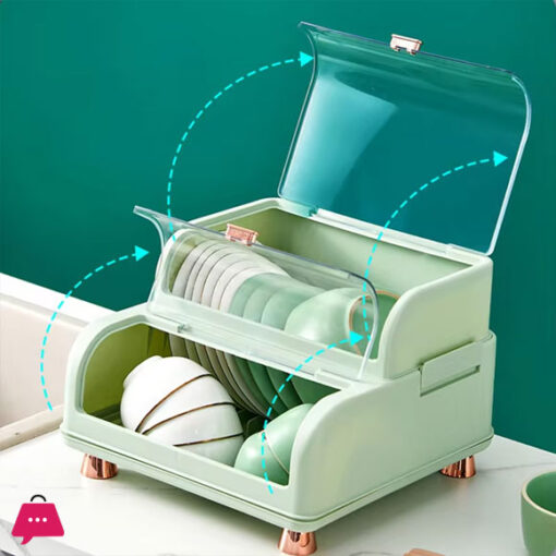 Kitchen Dish Drying Rack Drain Board With Lid Tableware Box Plate Bowl Dust Holder Cover Container Storage Kitchen Organizer