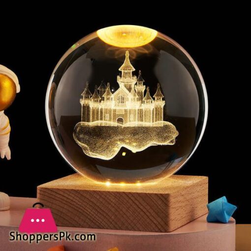 LE 3D Galaxy Crystal Ball Lamp 24 Inch Crystal Ball Night Light With Wooden Base 3D Engraving Holographic Lamp For Home Desktop Decoration