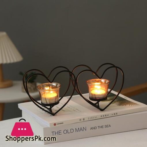 New Black Candle Holder Cups Home Decoration Candlestick Candlelight Dinner Supplies Iron Art 2pcs Heart Candle Holder Ornaments