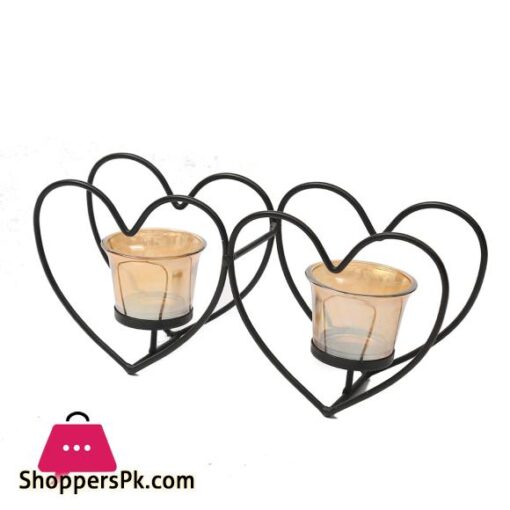 New Black Candle Holder Cups Home Decoration Candlestick Candlelight Dinner Supplies Iron Art 2pcs Heart Candle Holder Ornaments