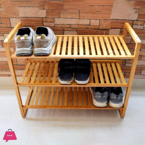 Bamboo Wood Natural Shoe Rack 3 Tier