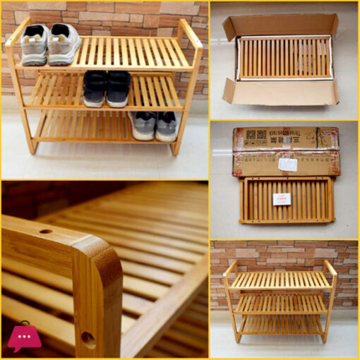 Bamboo Wood Natural Shoe Rack 3 Tier