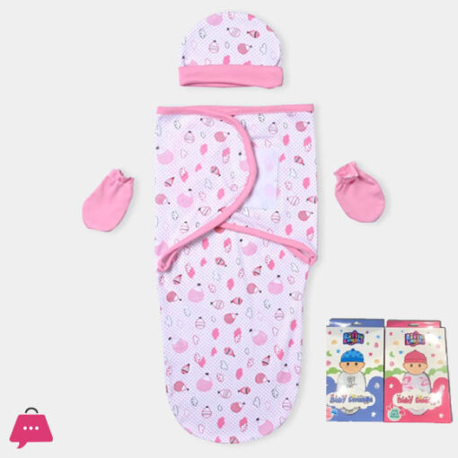 Catton Baby Swaddle Wrap with Mittens and Caps