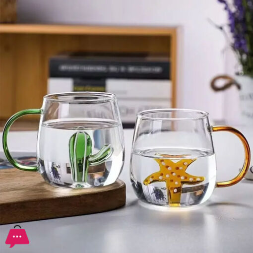 Creative 3D Pattern Inside Glass Cup with Handle 400ML