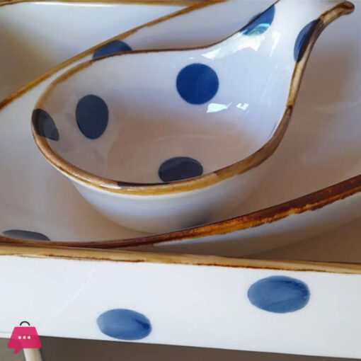 Danny Home Blue Dot Design White Round Sauce Serving Dish CZT07-61