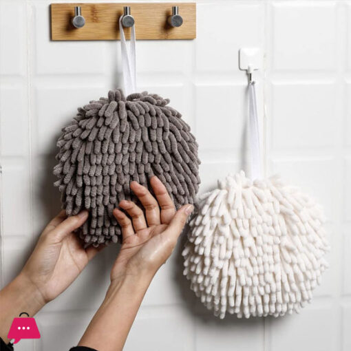 Fuzzy Ball Towel Hanging Bathroom HandTowels Monochrome Fluffy Microfiber Ball Towel Quick Dry Plush Absorbent Towels