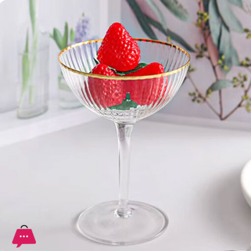 Danny Home Golden Striped Creative Glass Ice Cream/Dessert Cups Set (Set Of 2) KY-003