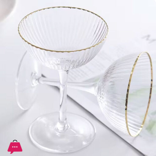 Danny Home Golden Striped Creative Glass Ice Cream/Dessert Cups Set (Set Of 2) KY-003