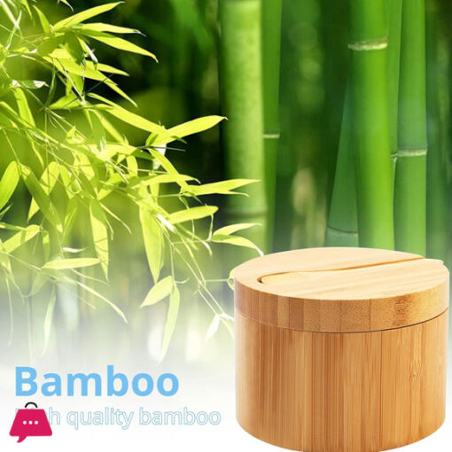 Mini Bamboo Spoon With Round Bamboo Salt/Pepper Cellar Box