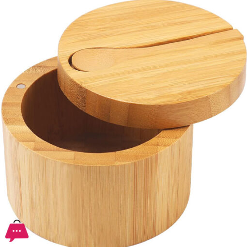 Mini Bamboo Spoon With Round Bamboo Salt/Pepper Cellar Box