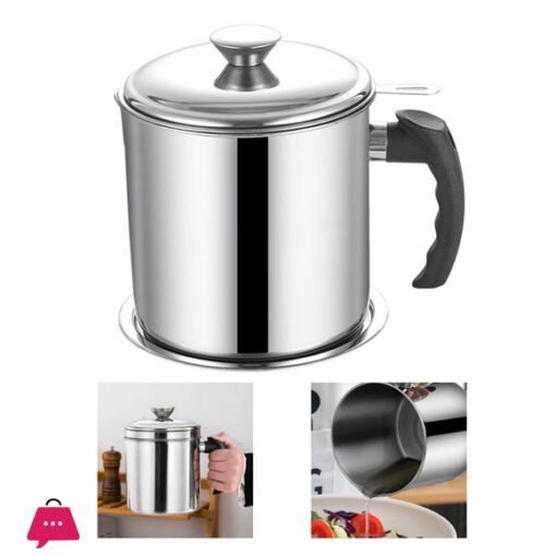 Stainless Steel Grease Container Oil Strainer Pot With Removable Filter Lid 1.4L