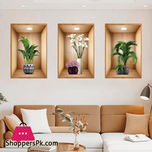 3d Plant Vase Wall Sticker Home Decoration Self Adhesive Bedroom Livng Room-30x45CM