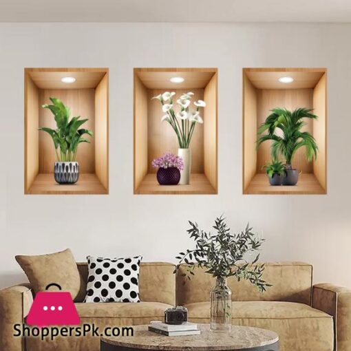 3d Plant Vase Wall Sticker Home Decoration Self Adhesive Bedroom Livng Room-30x45CM