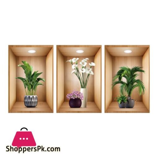 3d Plant Vase Wall Sticker Home Decoration Self Adhesive Bedroom Livng Room-30x45CM