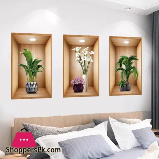 3d Plant Vase Wall Sticker Home Decoration Self Adhesive Bedroom Livng Room-30x45CM