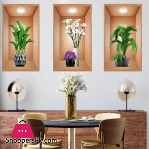 3d Plant Vase Wall Sticker Home Decoration Self Adhesive Bedroom Livng Room-30x45CM