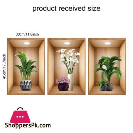 3d Plant Vase Wall Sticker Home Decoration Self Adhesive Bedroom Livng Room-30x45CM