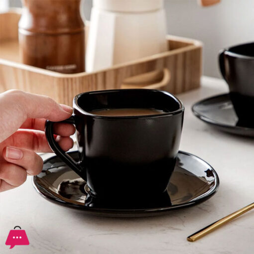 Opal Black Glass Marble Cup and Saucer Set