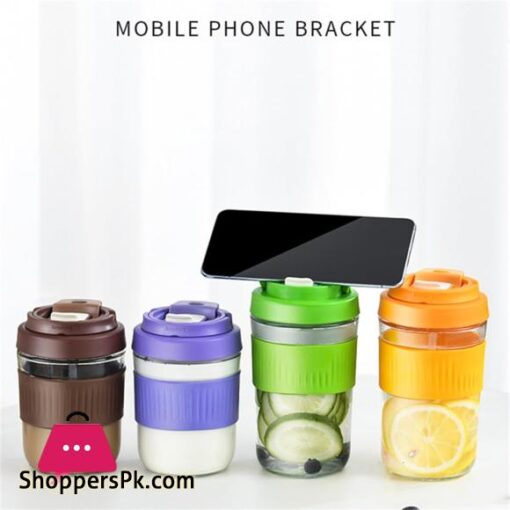 Portable Straw Coffee Cup Children Glass Glass Cup Anti-scald Sealed Drinking Water Bottle - 550ML