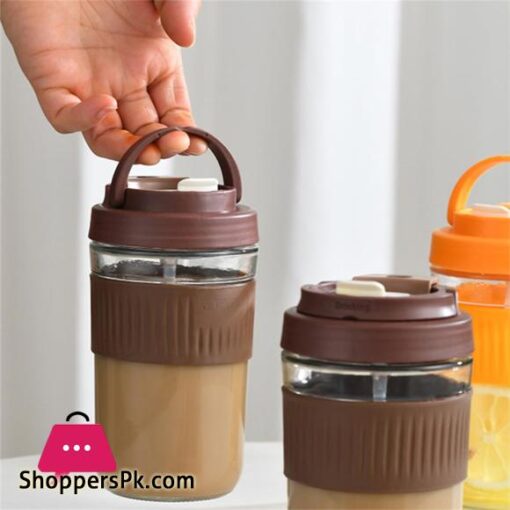 Portable Straw Coffee Cup Children Glass Glass Cup Anti-scald Sealed Drinking Water Bottle - 400ML