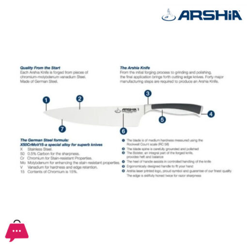 Arshia German Steel 10pc Kitchen Knife Set Non Stick Sharp Blades - 1339