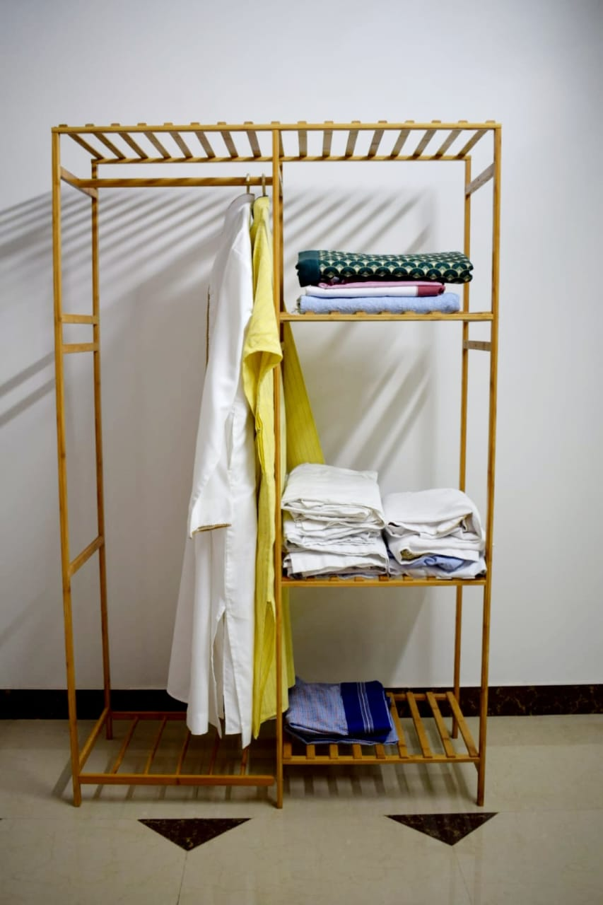 Bamboo Wardrobe with Hanging Bamboo Clothes Rack