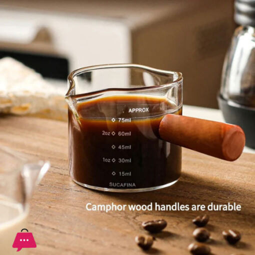 Heat-resisting Double Nozzle Espresso Shot Glass with Wooden Handle