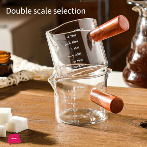 Heat-resisting Double Nozzle Espresso Shot Glass with Wooden Handle