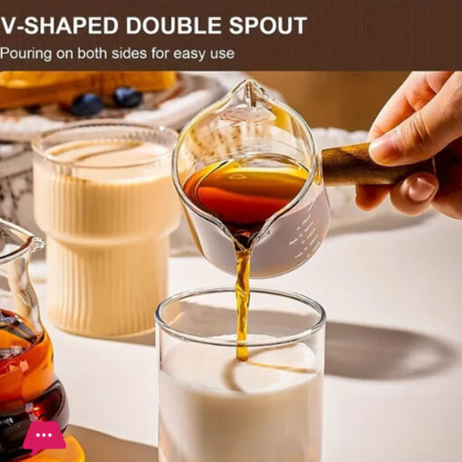 Heat-resisting Double Nozzle Espresso Shot Glass with Wooden Handle