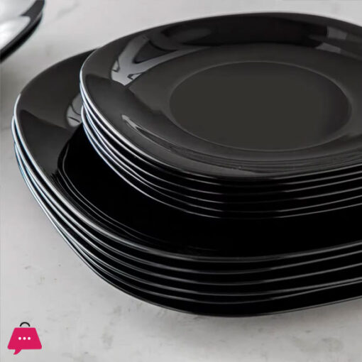 Opal Black Glass Marble Dinner Plate 25cm 6-Pcs