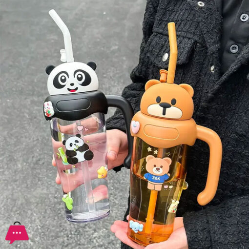 Travel Cartoon Rabbit Plastic Ice Coffee Tumbler Mug Bottle with Handle